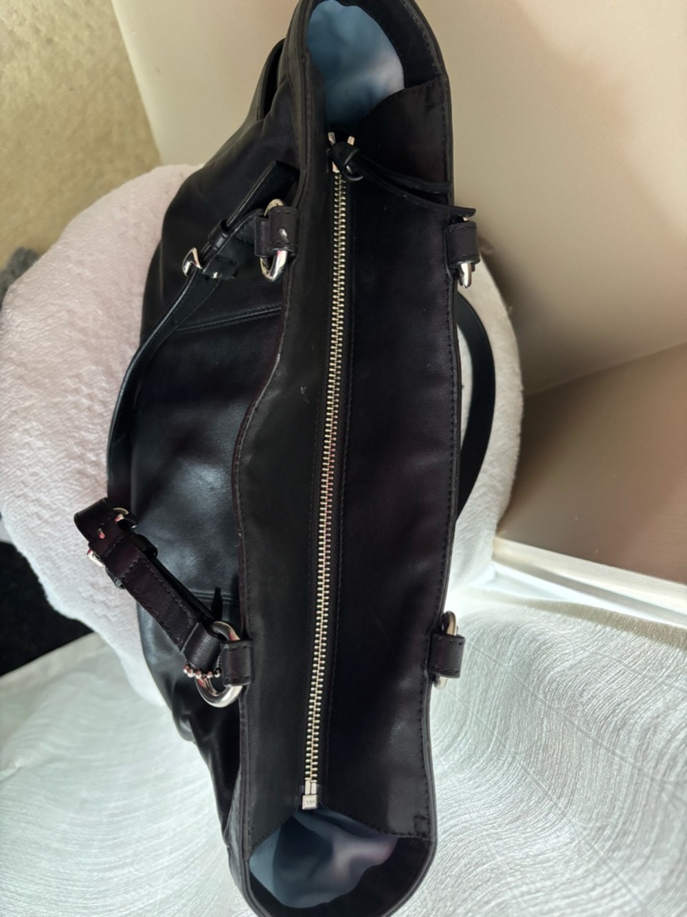 Coach Gallery vintage Black Leather Tote with Silver Accent Logo - Picture 8 of 11